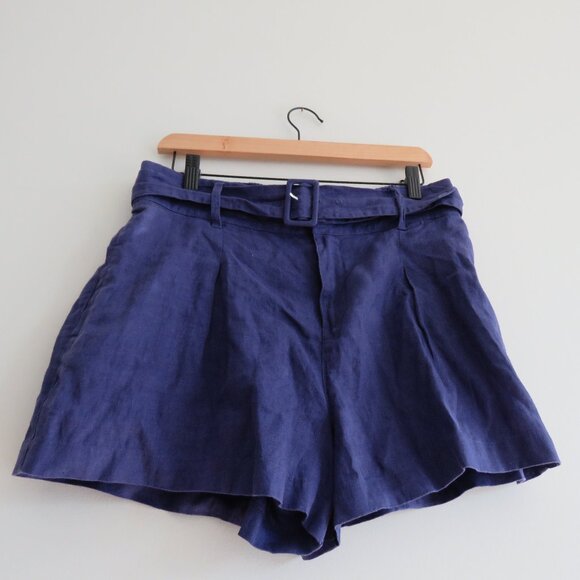 JOIE 100% Linen Belted Pleated Pocket Shorts in Purple Preppy - Size M - Picture 7 of 13